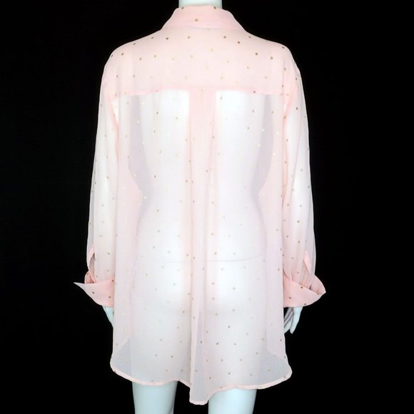 Lane Bryant Sheer Pink Gold Metallic Polka Dot Long Sleeve Top Women's 18/20 - Picture 4 of 5